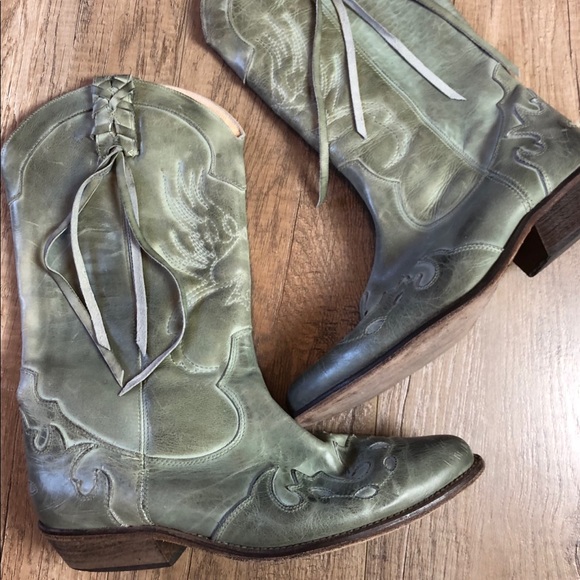 Teal Leather Cowboy Boots 